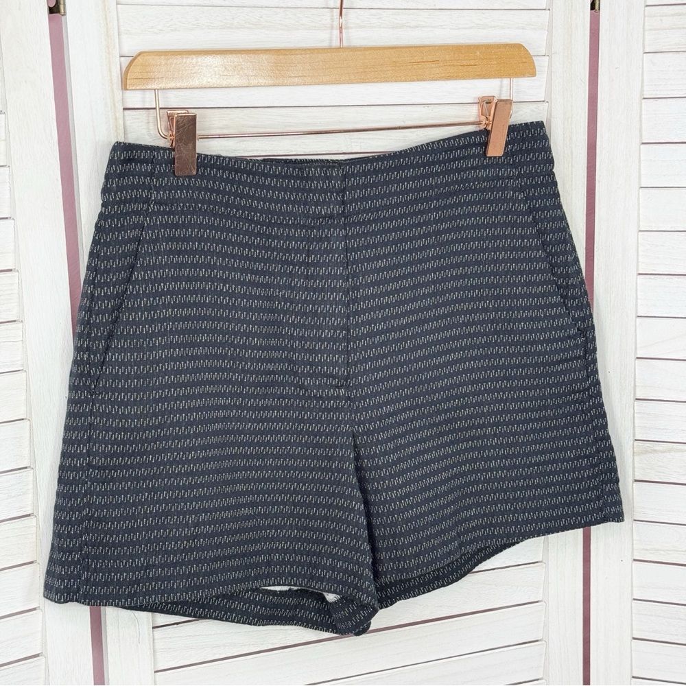 Loft Striped Cotton Knit High Rise Shorts Four Inch Navy‎ Blue White Size 2